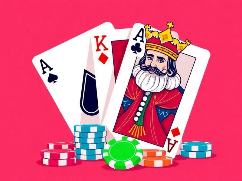 Kuvitus blackjack-korteista ja pelimerkeistä
